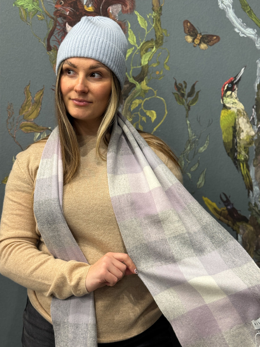 5 Square Check Cashmere Scarf - Lilac