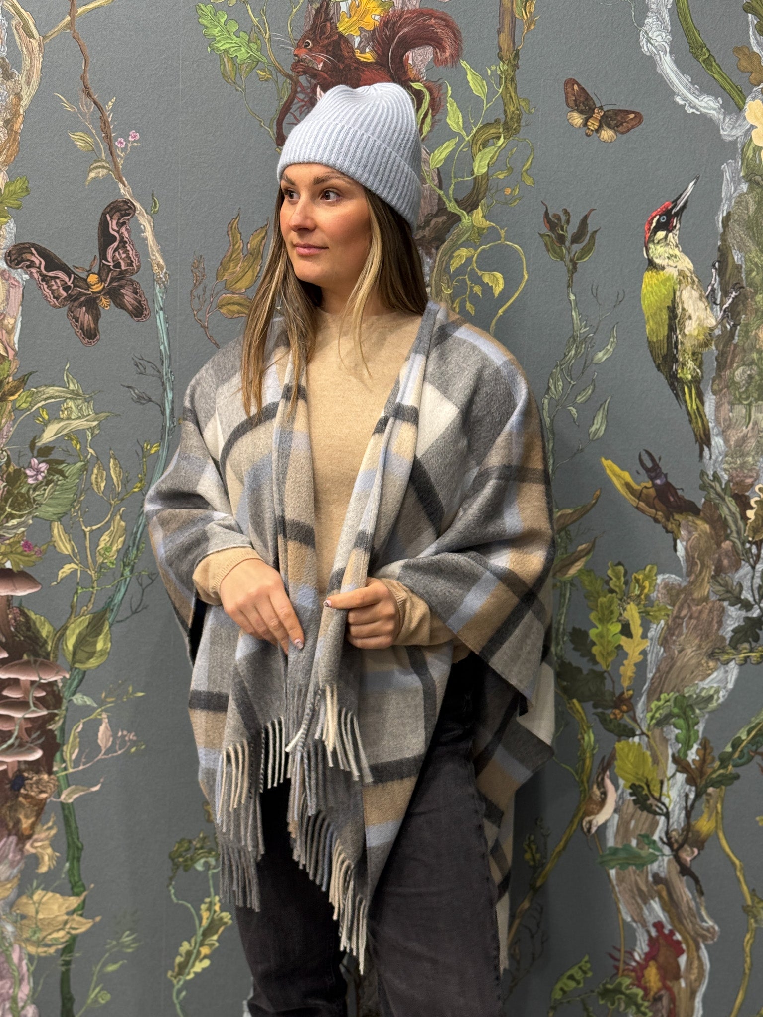 Princeton Check Cashmere Serape - Blue