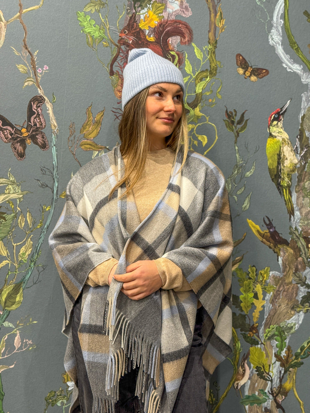 Princeton Check Cashmere Serape - Blue