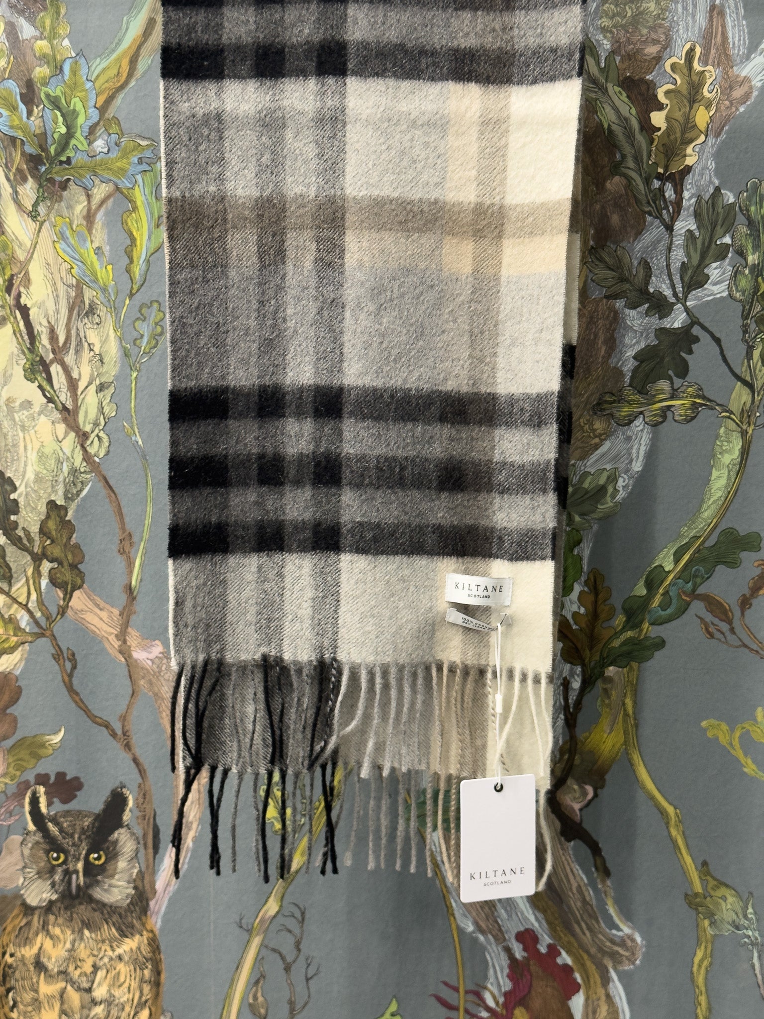 Tartan 2 Cashmere  Scarf - Black Grey
