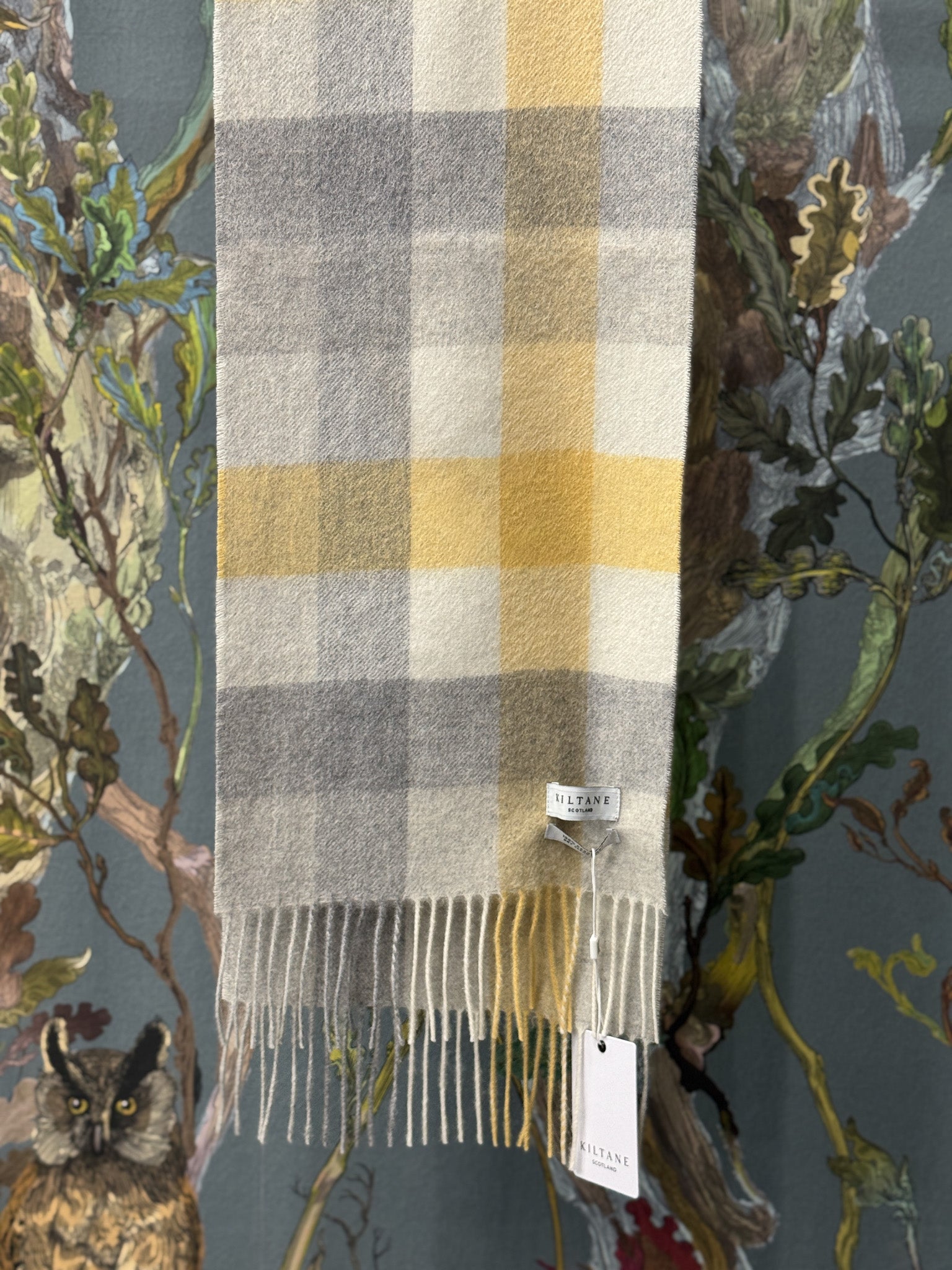 5 Square Check Cashmere Scarf - Butter