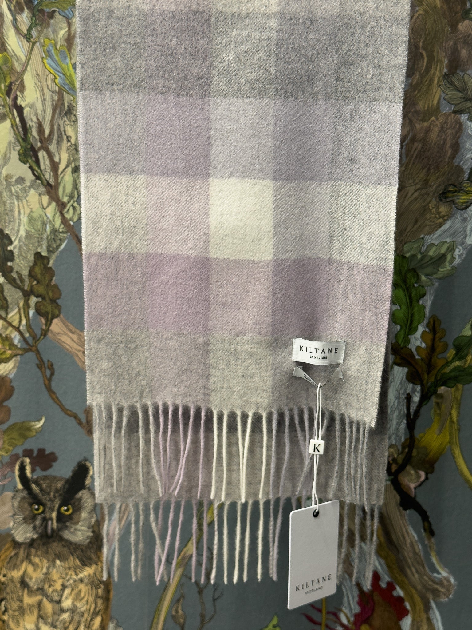 5 Square Check Cashmere Scarf - Lilac