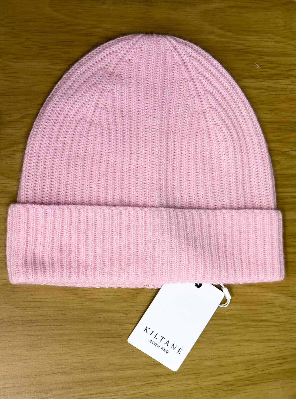 Unisex Cashmere Ribbed Beanie Hat - Baby Pink